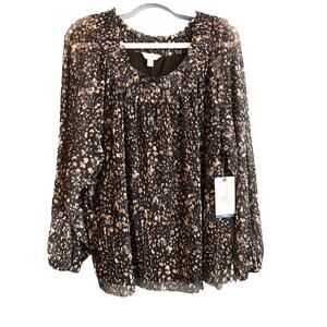 Terra & Sky Womens‎ Tunic Mesh Top 1X Long Sleeve Feather Dot Shirt Boho Cottage